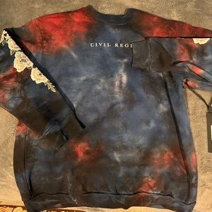 Civil Regime Tide Dye Rose Embroidered Crew Neck Red, Blue, And Black - Galaxy